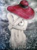 Le chapeau rouge - Der rote Hut - Mischtechnik auf Leinwand - 80 x 100 cm